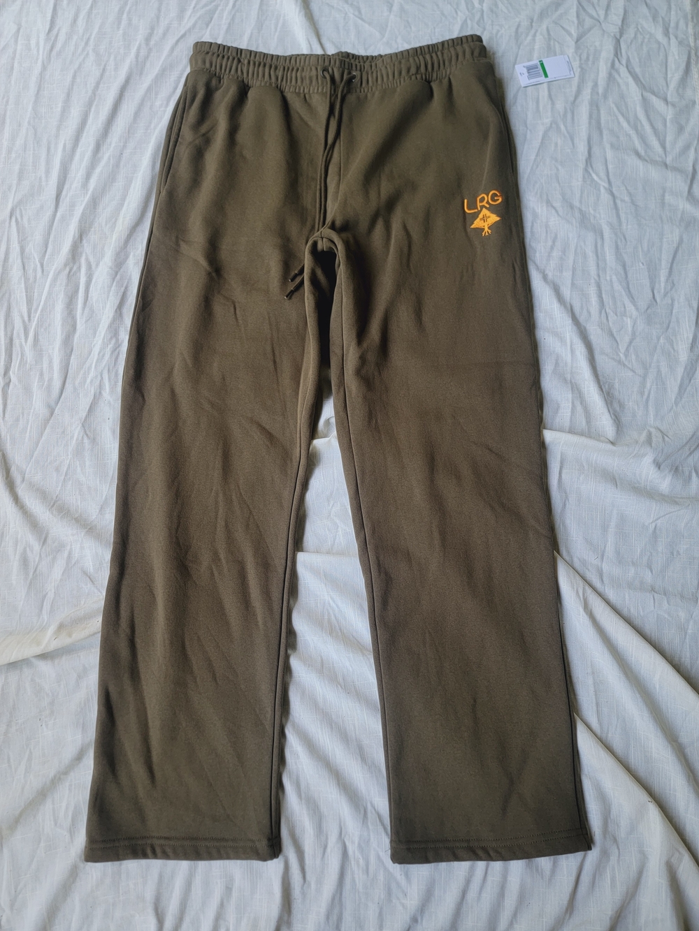 Lrg Lifted Research Group Olive Army Green Sweatpants with Yellow Logo Nwt Sz L